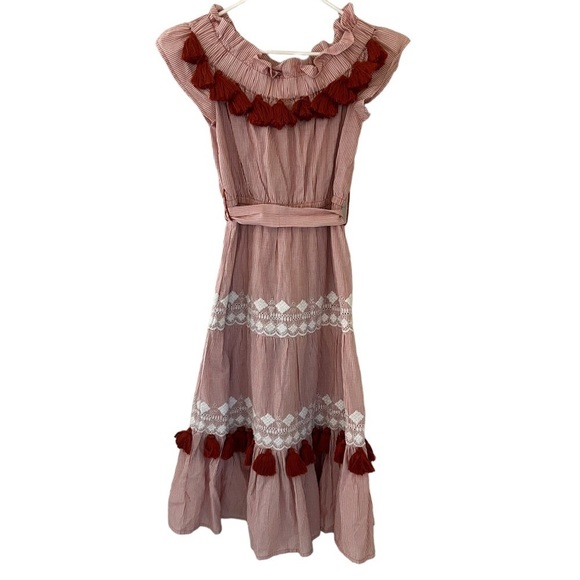 TULAROSA Dress Womens Small Revolve Lana Getty Stripe Tassel Boho Midi Flirty - Picture 8 of 13